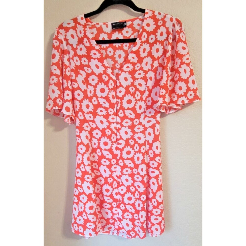 ASOS mini dress size 8 medium orange flower flutter sleeve a-line Y2K babydoll